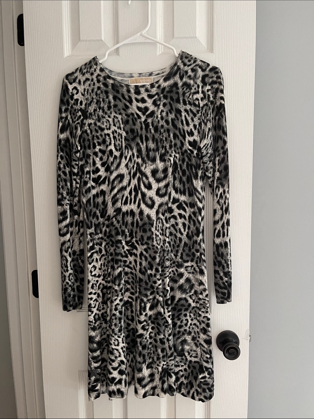 Michael Kors Black & White Leopard Print Long Sleeve Dress